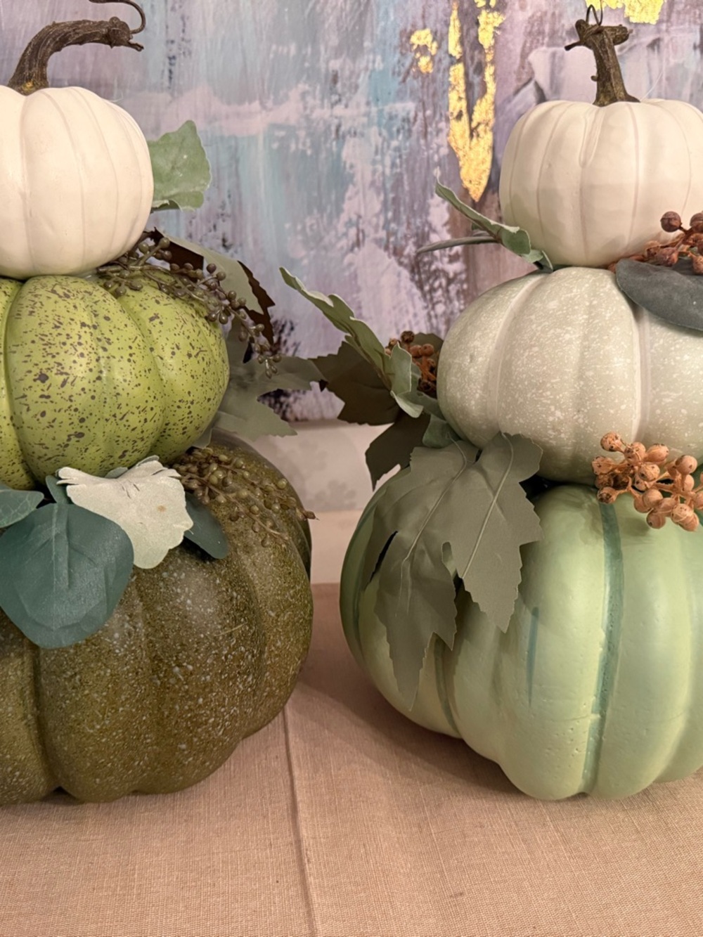 Tiered Decorative Pumpkin Stack - Sage & Cream